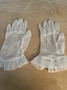 Vintage weiß Netz Nylon elegante Handschuhe Rüschen Manschette 1950’s Style 8” lang 4” breit  - Bild 1 von 10