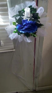 6 Kirchenbank Schleifen royalblau und weiß mit extra Streamer - Bild 1 von 3