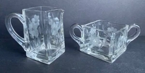 Vintage ART DECO Glass Corn Flower Cornflower Cream and Sugar Bowl Pristine! - Picture 1 of 8