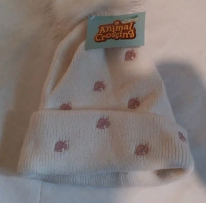 Animal Crossing - New Horizons - Pom Knit Beanie Hat - Pink Leaf Pattern - White - Picture 1 of 3
