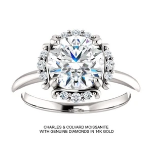 2.25 Carat Charles & Colvard Moissanite Halo Ring 14k White Gold - Picture 1 of 5