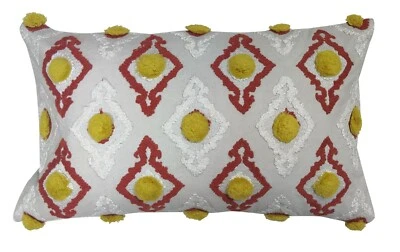 DAMASK MOTIFS HAND GUIDED EMBROIDERED COTTON CUSHION COVER - Image 1 of 3