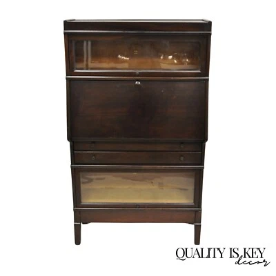 Antique Macey Arts & Crafts Mahogany Barrister Lawyers Secretary Desk Bookcase - Image 1 of 4