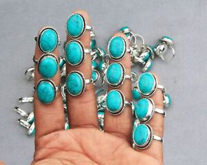 Ring 50 Pcs Blue Howlite Crystals Silver Overlay Handmade Jewelry R-015