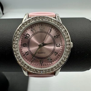 Avon Watch Women Silver Tone Pink Round Dial Stretch Band New Battery 6.75" - Picture 1 of 10
