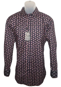Camisa QUIETI Para Hombres Manga Larga Grande Negra Patrón Floral 100% Algodón Fino Nueva Con Etiquetas - Imagen 1 de 7