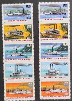 U.S. Stamps SC #3091-3095a, Steamboats 32¢ Strips (2) of 5 - Image 1 of 4