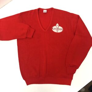 Vtg 60's AMOCO Oil Gas Company Men Red V-Neck Jumper Pullover MOD Knit Sweater M