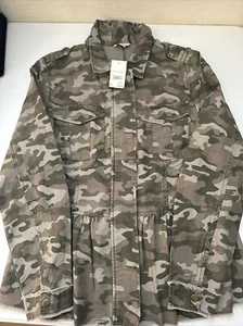 Sz J/M Cato distressed camo utility jacket, cinched waist, full zip, NWT - Picture 1 of 5