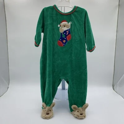 Oso de una pieza de terciopelo verde brillante Futuro en medias de Navidad bebé 3-6 meses Foto 1 de 4