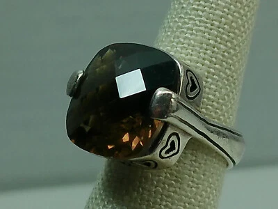 Brighton HUGE Faceted Smoky Topaz Quartz Stone CHUNKY Sterling Silver Heart Ring - Image 1 of 4
