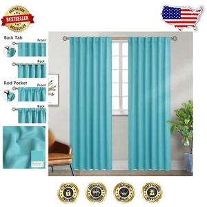 Set of 2 Thermal Insulated Aqua Curtains - Blackout & Room Darkening 52x84 Inch - Picture 1 of 10