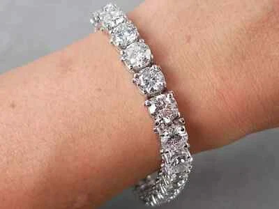Wedding Tennis Bracelet Solid 14k White Gold 7 Carat Round Cut For Women Foto 1 de 4