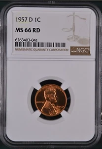 1957-D 1C RD Lincoln Wheat One Cent NGC MS66RD 6263403-041 - Picture 1 of 2