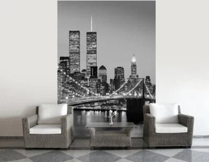 Brooklyn Bridge Wall Mural 72Wx100H Removable| W&B Picture New York Night - Picture 1 of 4