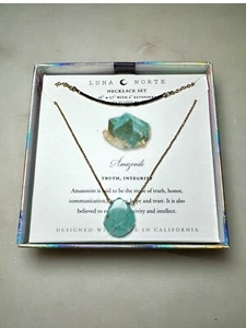 Set collana in ottone placcato 14 kt Luna Norte Amazonite ~ verità/integrità ~ nuova con scatola! - Foto 1 di 6