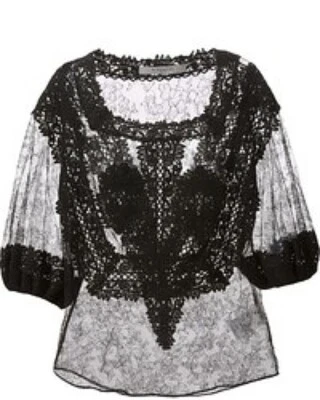 NUEVO CON ETIQUETAS GIVECHY Blusa de Encaje Transparente 40 8 EE. UU. Negra Mangas Cortas Escote Cuadrado Top Foto 1 de 4