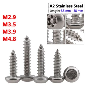 Security Pin Screws Torx Button Head Wood Screws Self Tapper M2-M5 A2 Stainless - Picture 1 of 7