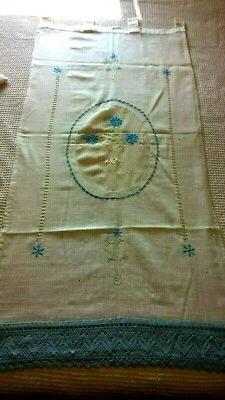 SPLENDIDE 3  TENDINE COTONE c. BORDO RICAMO CELESTE  cm 54 x 128 USATO PERFETTO - Immagine 1 di 4