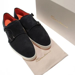 Santoni NWB Bankable Double Monk Strap Dress Shoes Size 9.5 US 10.5 Navy Suede - Picture 1 of 11