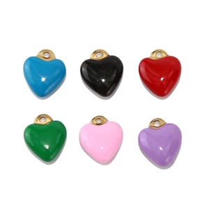 Dije de corazón esmaltado colores mezclados de acero inoxidable dorado 10 piezas suministro - Imagen 1 de 9