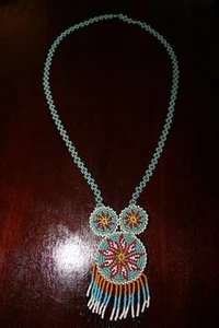 Vintage Native American Small Bead Medallion Handmade Leather Necklace 24" long - Picture 1 of 2