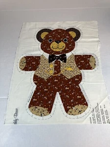 Vtg Calico Teddy Bear Cut Sew VIP Cranston Fabric Panel Brown Floral 18" - Picture 1 of 5