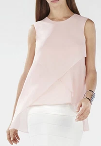 $198 BCBG WHISPER PINK "LORIELLE" DRAPED OVERLAY SLEEVELESS SILK TOP NWT M - Picture 1 of 3