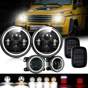 7" INCH LED Headlights + Smoked Tail Fog Combo Light For Jeep Wrangler TJ LJ CJ - Picture 1 of 12