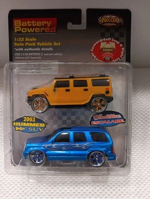 2003 Nikok 1:32 Battery Power Twin Pack Hummer Yellow & Blue Cadillac Escalade  - Image 1 of 4