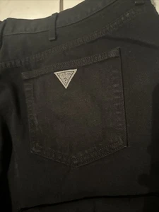 VTG Guess Jeans Mens 42x32 Dark Wash Black Denim Triangle Logo USA 90s Zip - Picture 1 of 12