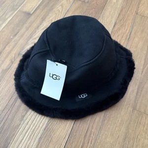 UGG Sheepskin Shearling Bucket Hat Black Size Large/Extra Large - Picture 1 of 6