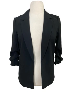 Elizabeth And James Black 3/4 Scrunch Sleeve Oversized Boyfriend Blazer Size L   - Image 1 of 4