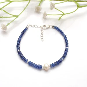 925 Sterling Silver Kyanite Pearl Beaded Bracelet - Picture 1 of 7