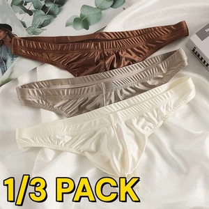 Paquete de 1/3 calzoncillos de seda helada para hombre bolsa tanga ropa interior bragas bragas lencería☾ - Imagen 1 de 17
