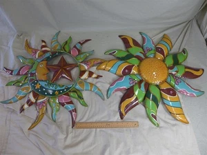 2 arado de metal y hogar Talavera cerca/patio/decoración exterior 24" girasol/luna/estrellas - Imagen 1 de 5