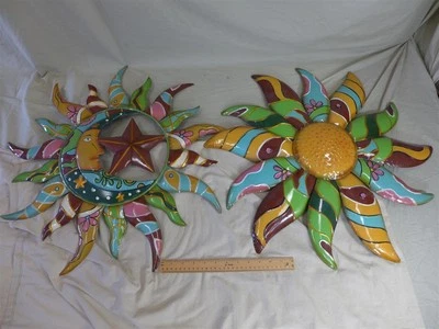 2 металлических плуга и очага талавера забор/патио/уличный декор 24 дюйма подсолнух/луна/звезды - Изображение 1 из 4