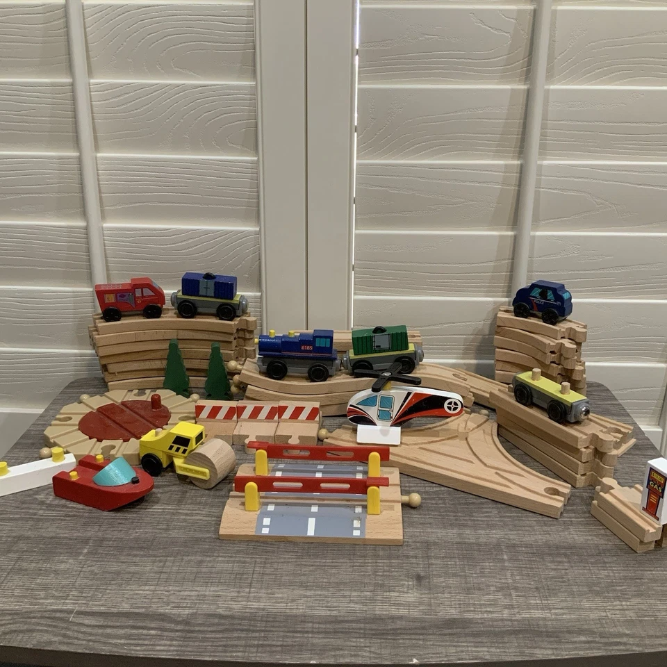 KID KRAFT Wooden Train Tracks And Toys- Lot Of 45 Pieces Pre-owned - Image 1 of 1