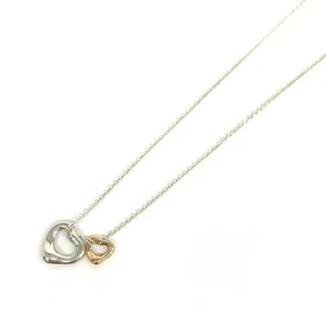 TIFFANY CO. Necklace Elsa Peretti Double Open Heart Good x Rose Gold Ag925 K18RG - Picture 1 of 6