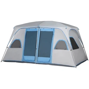 Outsunny Tenda da Campeggio per 4 Persone con 2 Stanze e Finestre Grigia - Foto 1 di 10