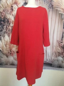 Monsoon Red Textured Cotton Shift Dress UK 18 3/4 Sleeve Pockets Zip Back Casual - Picture 1 of 6