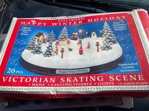 Victorian Skating Scene Animated Musical Christmas Village Happy Winter Kmart - Picture 1 of 5