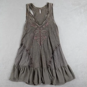 Free People abito donna medio boho ricamato senza maniche orlo arricciato difetti - Foto 1 di 23
