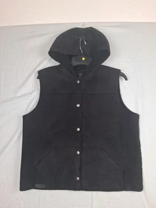 Ralph Lauren Suede Vest Womens Large Black Western Outdoors Fleece Lined Hooded - Picture 1 of 9