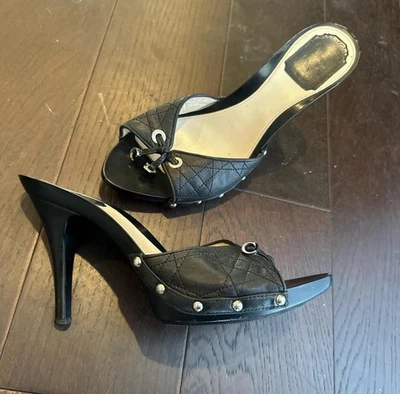 Christian Dior Black Open Toe Quilted Pumps Size 39/ 8 Made In Italy - Image 1 of 4