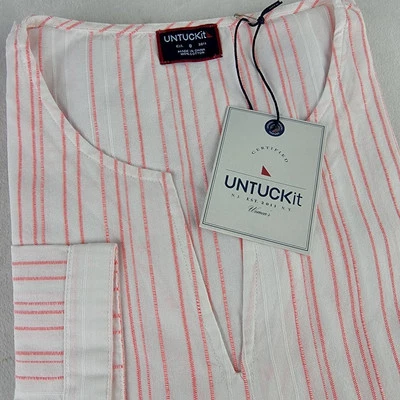 Top túnica UNTUCKit Durfort a rayas manga 3/4 ajuste regular blanco rosa talla 8 nuevo con etiquetas Foto 1 de 4