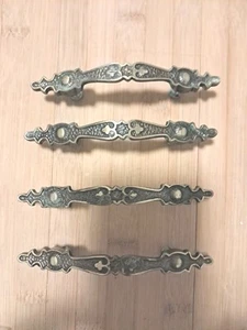 4 Amerock Brass Antique Style Hardware Cabinet or Drawer Pulls  French 3" CTR - Picture 1 of 5