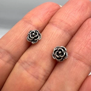 Vintage Flower Sterling Silver 925 Stud Earrings Women’s Jewelry Pair 1.32g 15mm - Picture 1 of 8
