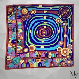 FREY WILLE Tribute To Hundertwasser's Multicolored Geometric Silk Scarf Italy EC - Picture 1 of 8