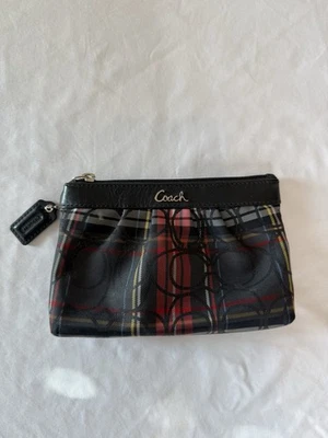 Coach Poppy Signature Tartan Plaid Glitter Pleated Canvas Wristlet, READ - Image 1 of 4